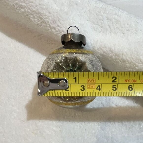 Vintage Mini Radko Shiny Brite Flocked Yellow Indent Ball Mercury Glass - Picture 8 of 8